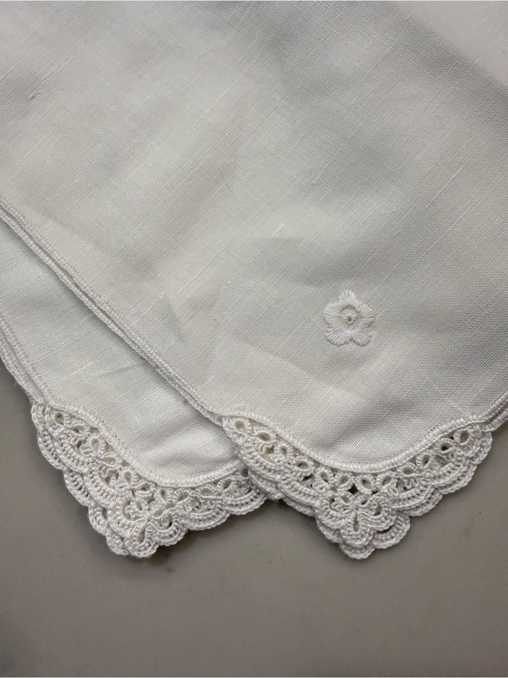 White Crochet-Trim Linen Handkerchiefs - NWT Set of 4